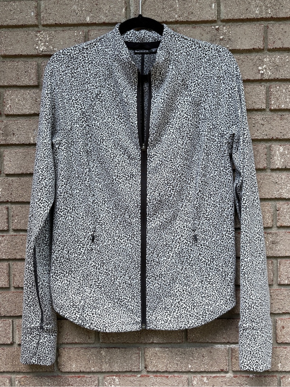 ATHLETA Jacket Salutation Jacquard Cheetah White Black Zip Medium Tall